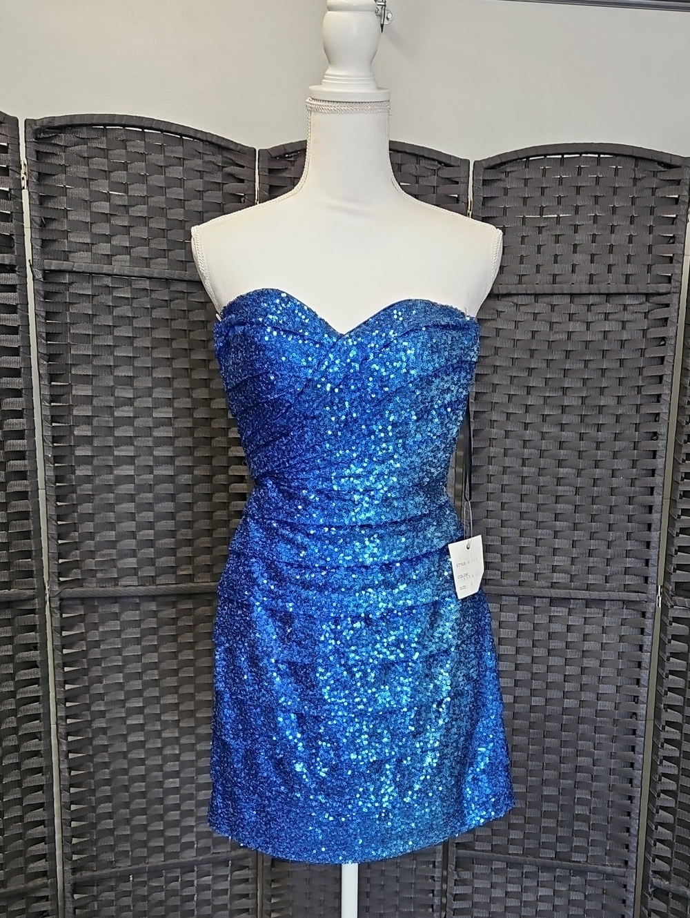 Strapless Sequin Mini Dress - Blue
